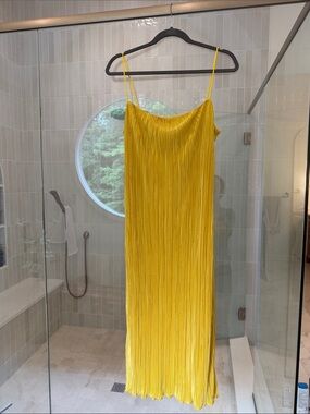 SHEIN Yellow Pleated Slip Maxi Dress